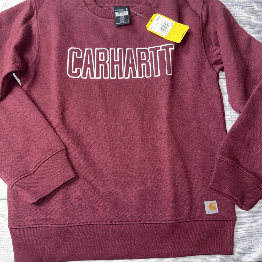 Carhartt Girls XS (7) Maroon Crewneck Sweatshirt NEW